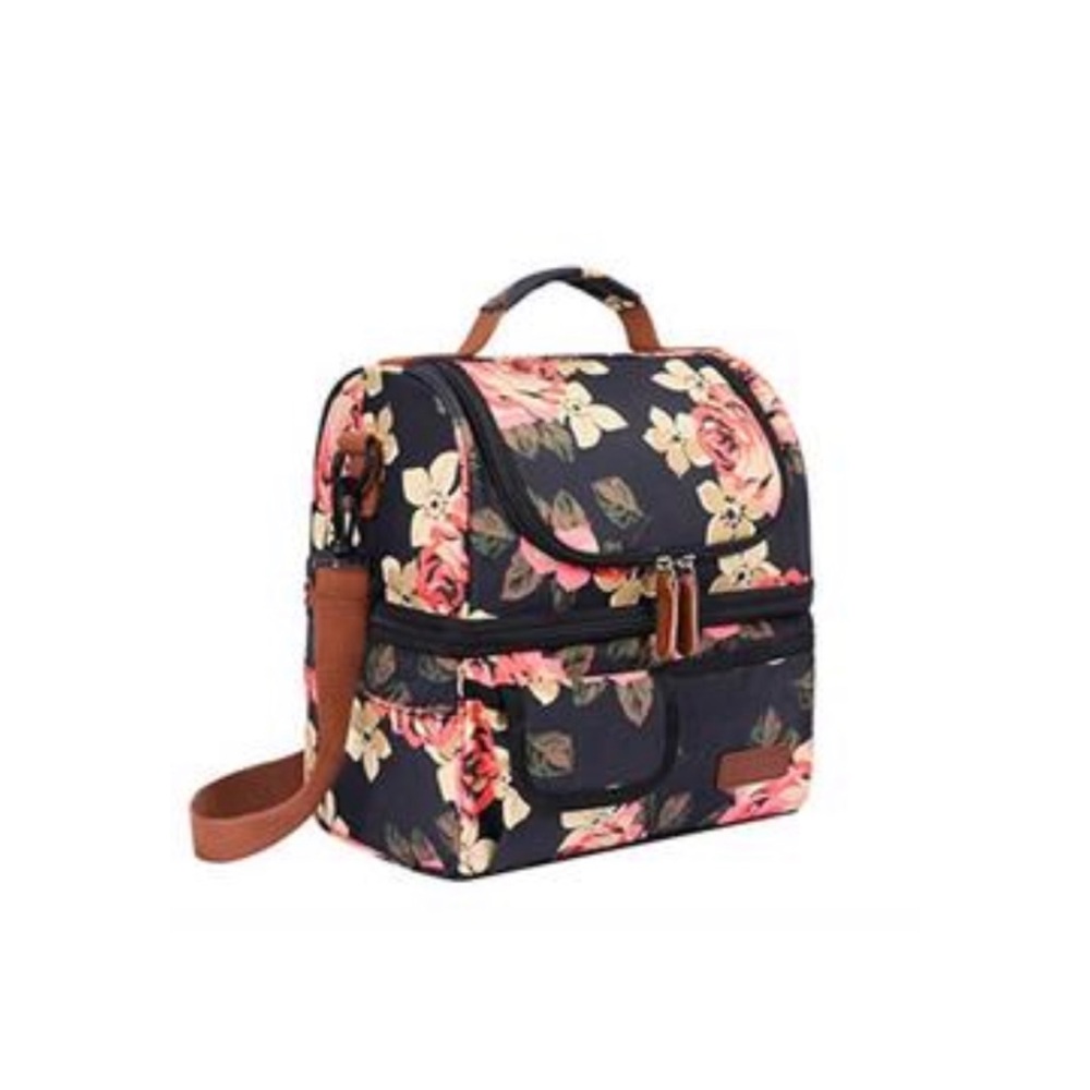 Floral Insulated Lunch Bag Backpack - Navy Pink